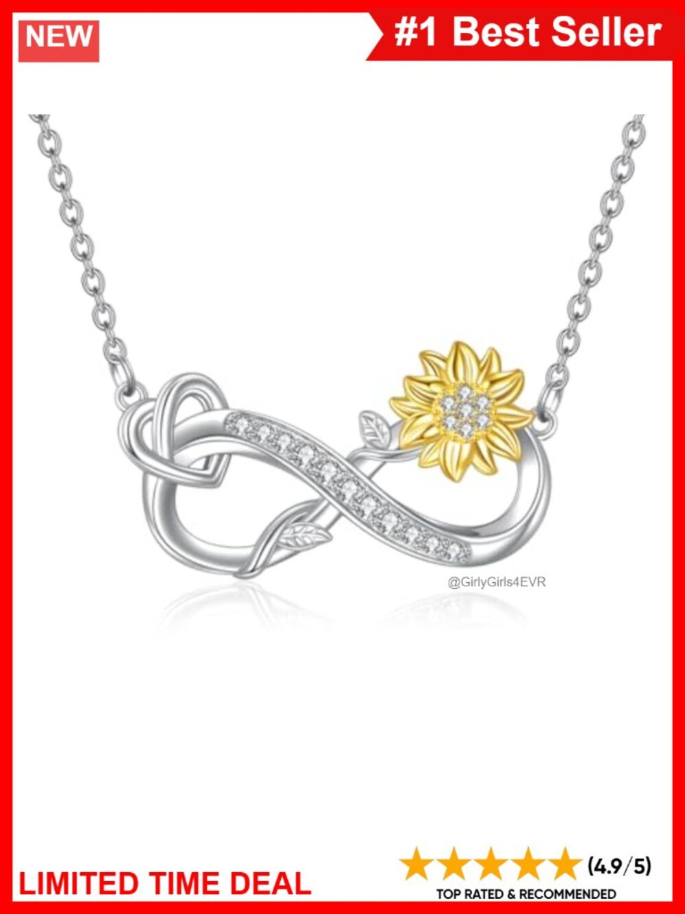 S925 Sterling Silver Sunflower Pendant Necklace 20 Inch